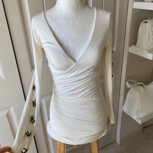 Sky Mini Dress Rhinestone White Slit Sleeves XS